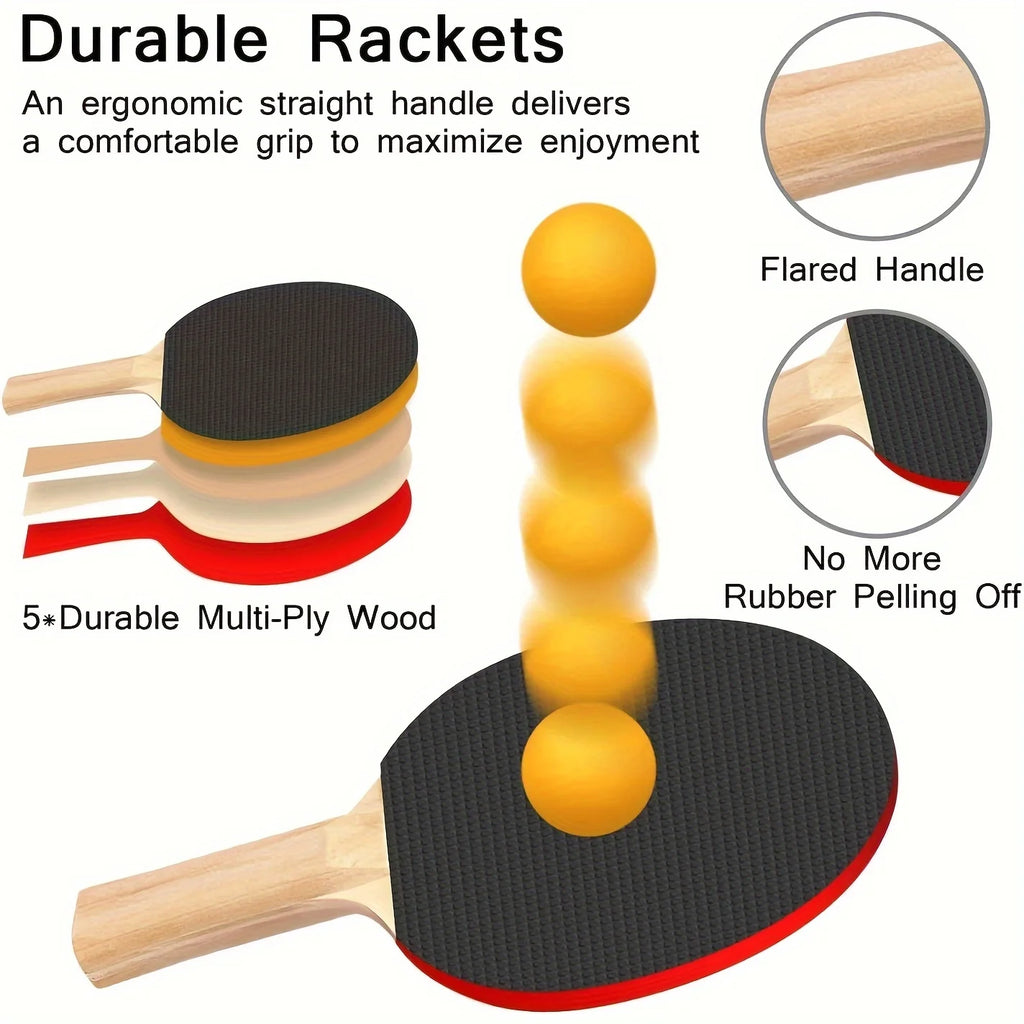 Ping Pong Paddle Set, Portable Table Tennis Set with Retractable Net & Carry Bag,40+ Pingpong Balls Indoor/Outdoor Games，Gift